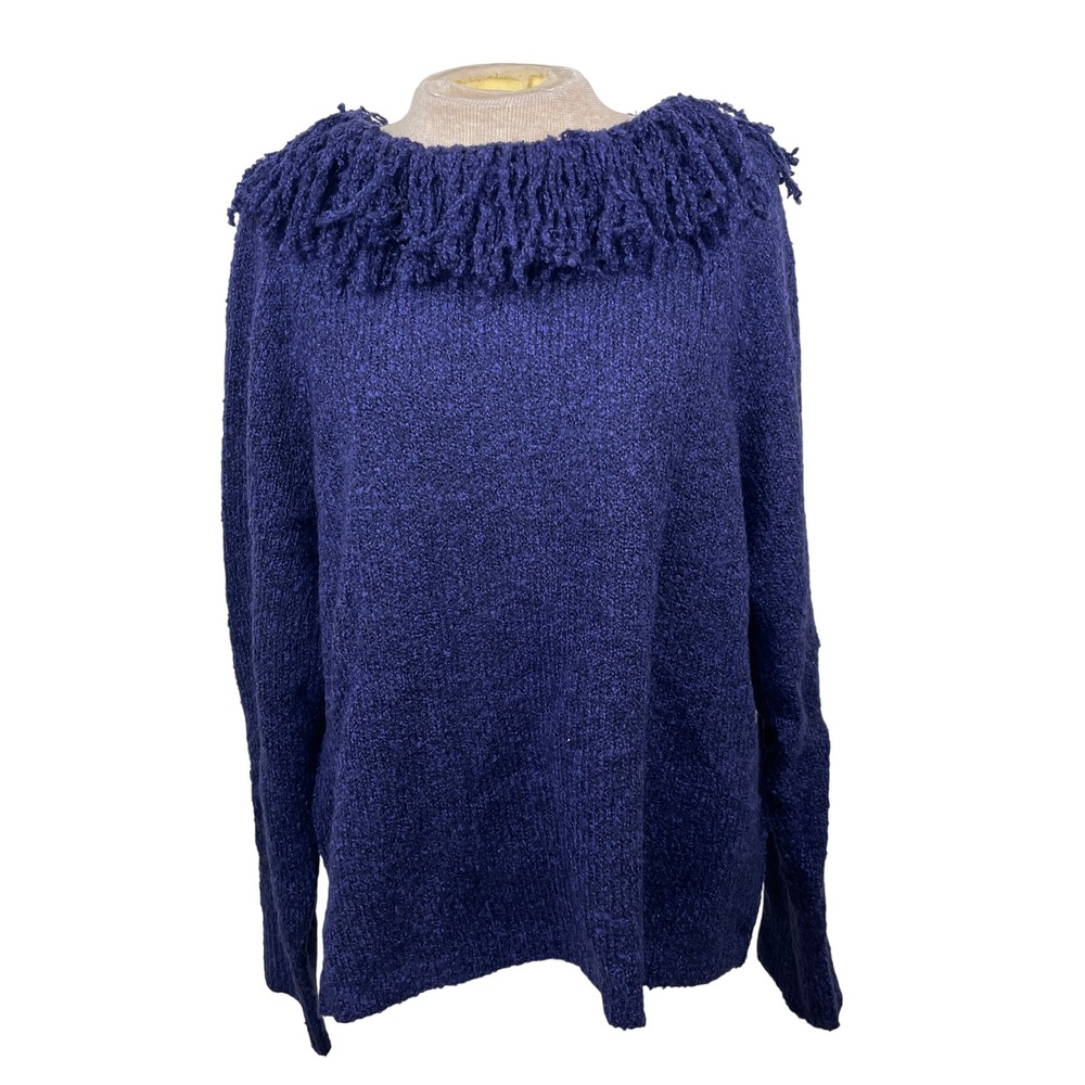 NORTON MCNoughton Womens Purple Fringe Neck Sweater‎ Size XL Acrylic Polyester